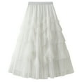 thumbnail image 1 of SWSMCLT Women's Long Tulle Skirt Spring Casual High Waisted Pleated Overlay Swing A Line Frilly Ruffle Hem Layered Tiered Tutu Skirt Soft Chiffon Mesh Summer White One Size, 1 of 4