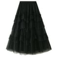 thumbnail image 1 of SWSMCLT Women's Long Tulle Skirt Spring Casual High Waisted Pleated Overlay Swing A Line Frilly Ruffle Hem Layered Tiered Tutu Skirt Soft Chiffon Mesh Summer Black One Size, 1 of 5