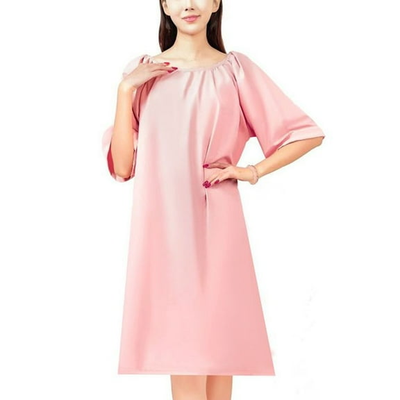 SWSMCLT Women's Lounge Nightgown Classic Convertible Comfy Lounge Dress Loose Bathrobes Bath Bateau Neck Pink Small-X-Large