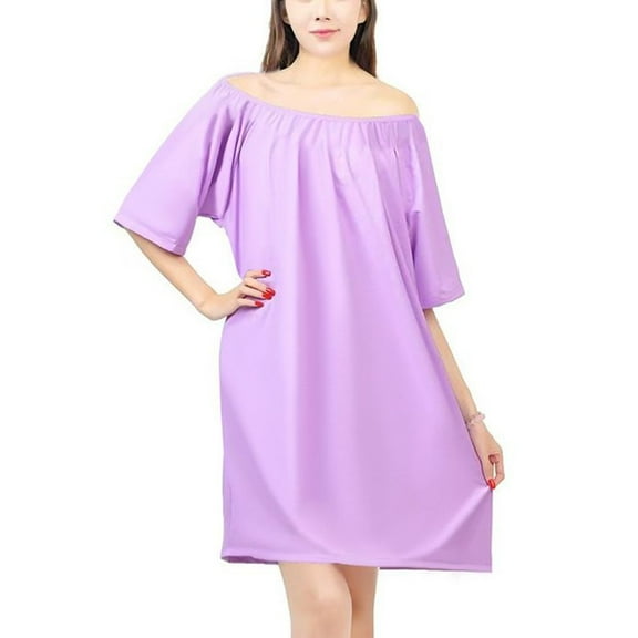 SWSMCLT Women's Lounge Nightgown Classic Convertible Comfy Lounge Dress Loose Bathrobes Bath Bateau Neck Purple Small-X-Large