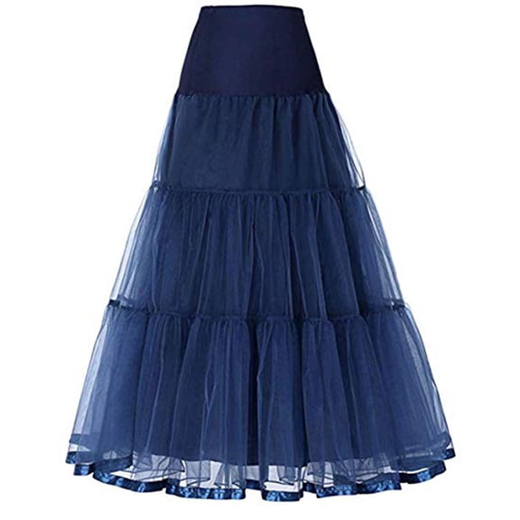 SWSMCLT Women's Maxi Petticoat Tulle Skirt Summer Bubble Skirt Ruffle Skirt Bustle High Waist Wedding Flowy A Line Fall Fashion Navy Small