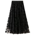 thumbnail image 1 of SWSMCLT Women's Maxi Pleated Skirt Soft Floral Elastic Waist Flowy Casual Party Long Tulle Skirt Overlay Mesh Swing Black Small-X-Large, 1 of 4
