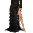 thumbnail image 1 of SWSMCLT Women's Maxi Ruffle Skirt Long High Low Fluffy Tutu Skirt High Side Slit Summer 80s Prom Dress Puffy Skirt Black Small-X-Large, 1 of 1