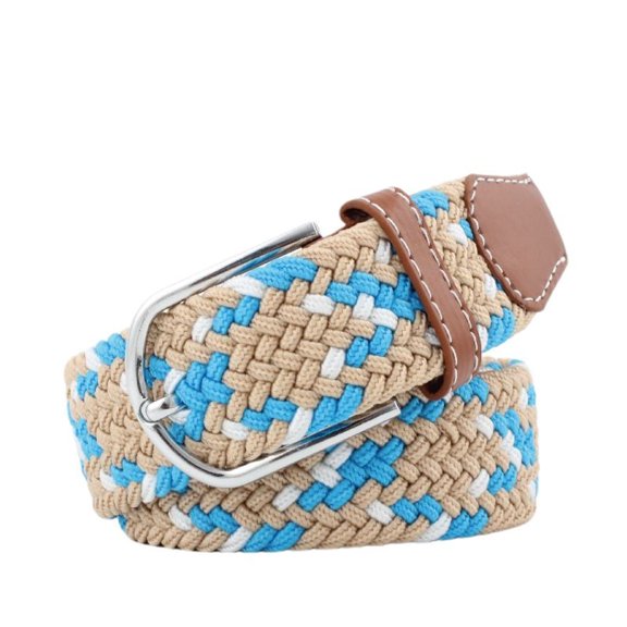 SWSMCLT Women's Men Canvas Metal Buckle Holeless Fashion Belt Wide Braided Belt Classic Summer Fall Fabric Belt Beige Blue White Fit Waist 33“-45”