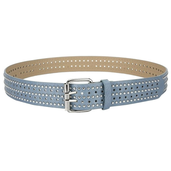 SWSMCLT Women's Metal Adjustable Belts Fashion Casual Rockstar Grunge Belt Groove Belt Studded Riding Buckle Blue X-Small-Large