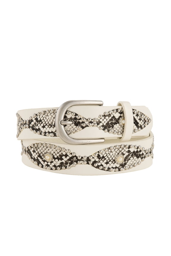 Women's Metal Adjustable Belts Faux Leather Buckle Belt Travel Studded Casual D Ring Vintage Spring White X-Small-Large