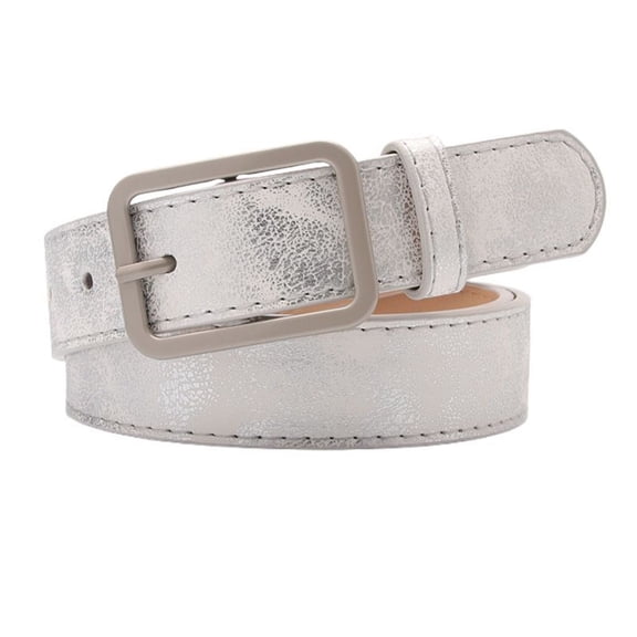 SWSMCLT Women's Metal Adjustable Belts Faux Leather Fashion Basic Belt Groove Belt Buckle Holographic Summer Silver Small-X-Large