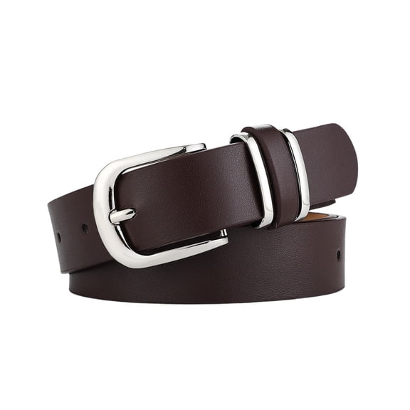SWSMCLT Women's Metal Adjustable Belts Faux Leather Metal Buckle Winter Summer Belt Loops Belts Groove Belt Fashion Coffee X-Small-Large
