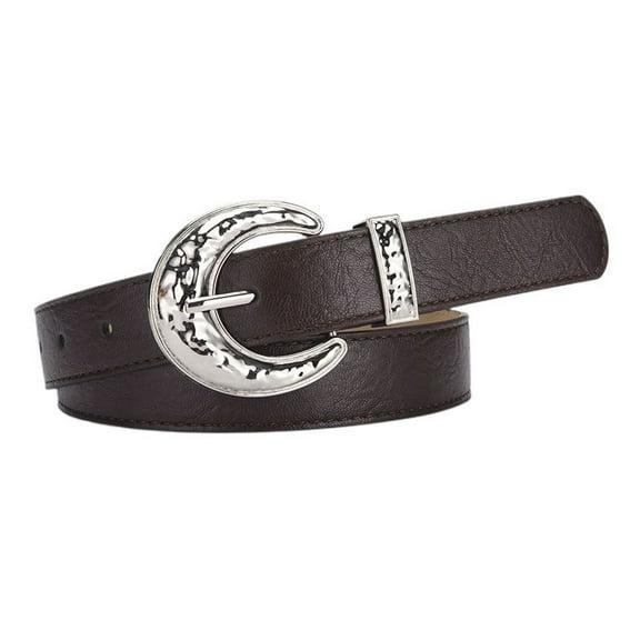 SWSMCLT Women's Metal Belt Buckle Adjustable Belts Medium Spring Groove Belt Fashion Casual Summer Vintage Coffee X-Small-Large
