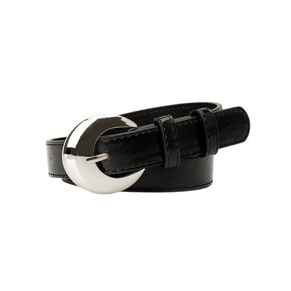 SWSMCLT Women's Metal Belt Buckle Adjustable Fashion Summer Groove Belt Faux Leather Medium Metal Buckle Black X-Small-Large