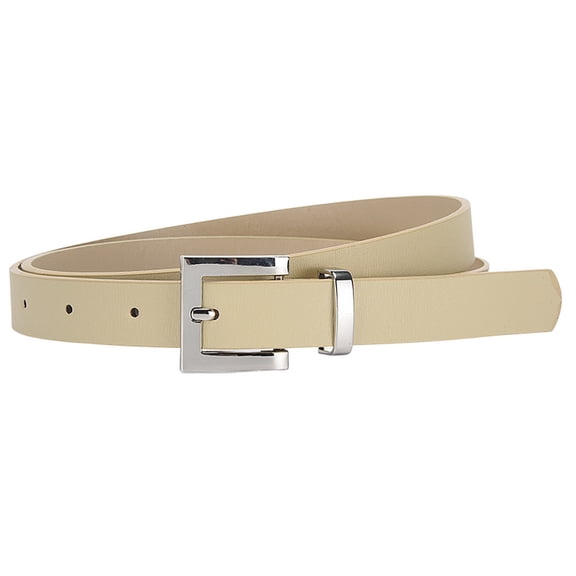 SWSMCLT Women's Metal Belt Buckle Belt For Dress Faux Leather Square Fall Metal Buckle Adjustable Summer Belts Beige X-Small-Large