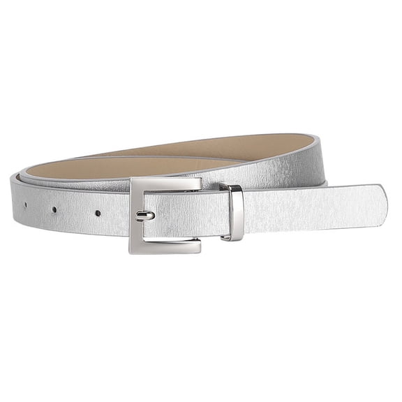 SWSMCLT Women's Metal Belt Buckle Belt For Dress Faux Leather Square Fall Metal Buckle Adjustable Summer Belts Silver X-Small-Large