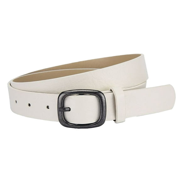 SWSMCLT Women's Metal Belt Buckle Belt For Dress Regular Fit Summer Casual Faux Leather Fall Classic Fashion White Small-Large