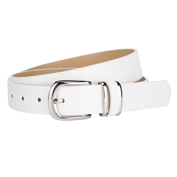 SWSMCLT Women's Metal Belt Casual Adjustable Belts Winter Autumn Classic Groove Belt Metal Buckle Summer Party White X-Small-Large