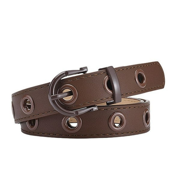 SWSMCLT Women's Metal Belt Fashion Adjustable Belts Medium Groove Belt Buckle Casual Metal Buckle Faux Leather Coffee X-Small-Large