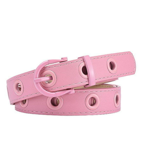 SWSMCLT Women's Metal Belt Fashion Adjustable Belts Medium Groove Belt Buckle Casual Metal Buckle Faux Leather Pink X-Small-Large