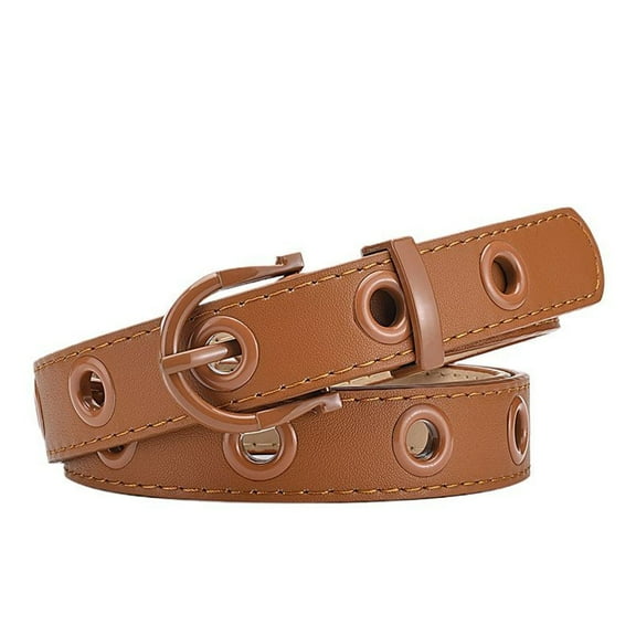 SWSMCLT Women's Metal Belt Fashion Adjustable Belts Medium Groove Belt Buckle Casual Metal Buckle Faux Leather Umber X-Small-Large