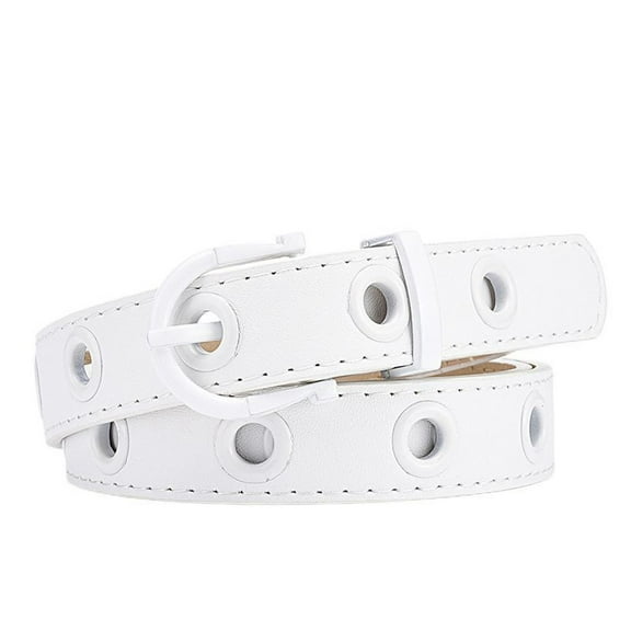 SWSMCLT Women's Metal Belt Fashion Adjustable Belts Medium Groove Belt Buckle Casual Metal Buckle Faux Leather White X-Small-Large