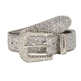 thumbnail image 1 of SWSMCLT Women's Metal Belt Fashion Buckle Bling Metal Buckle Beaded Luxury Square Casual Fall Club Rhinestone 38Silver Small, 1 of 1