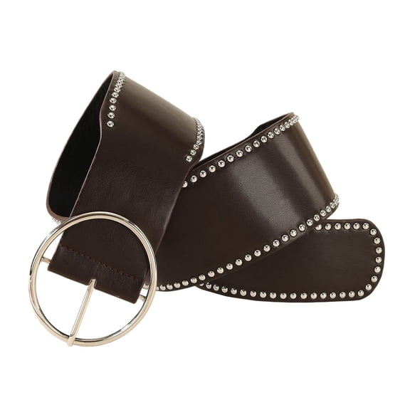 SWSMCLT Women's Metal Belt Faux Leather Belt For Dress Casual Thick Riding Metal Buckle Buckle Adjustable Belts Coffee X-Small-Large