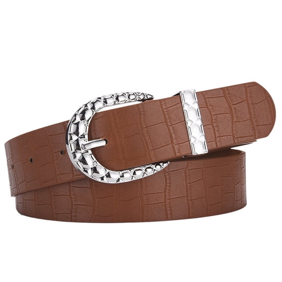 SWSMCLT Women's Metal Belt Faux Leather Groove Belt Vintage Travel Casual Metal Buckle Fall Adjustable Belts Umber X-Small-Large