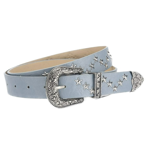 SWSMCLT Women's Metal Belt Faux Leather Metal Buckle Vintage Fashion Medium Casual Studded Fall Basic Buckle Sky Blue Small-Large