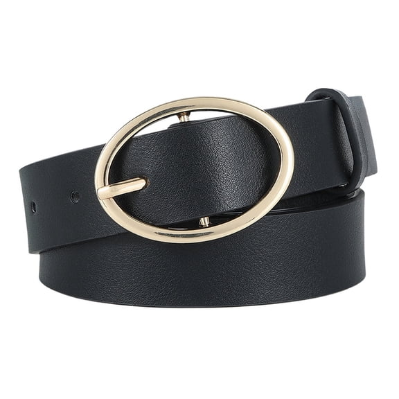 SWSMCLT Women's Metal Belt Round Summer Metal Buckle Faux Leather Date Night Belt For Dress Adjustable Belts Fashion Black X-Small-Large