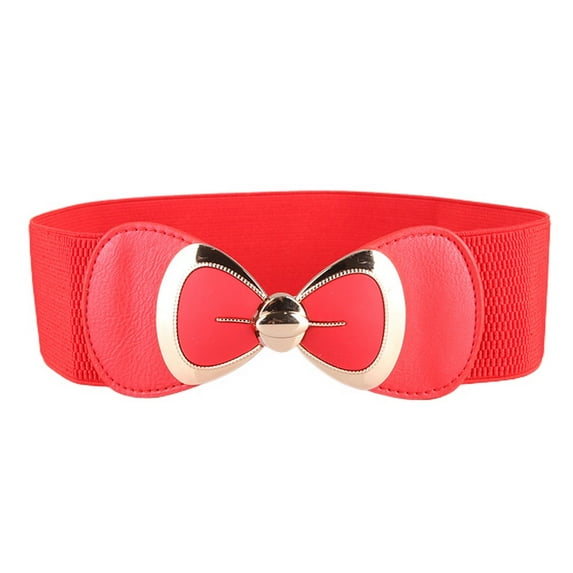 SWSMCLT Women's Metal Buckle Metal Webbed Belt Faux PU Leather Belt Fashion Red One Size