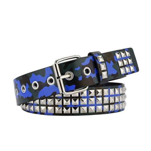 SWSMCLT Women's Metal Studded Belt Steampunk Halloween Buckle Adjustable Metal Buckle Riding Ratchet Belt Blue Small-X-Large