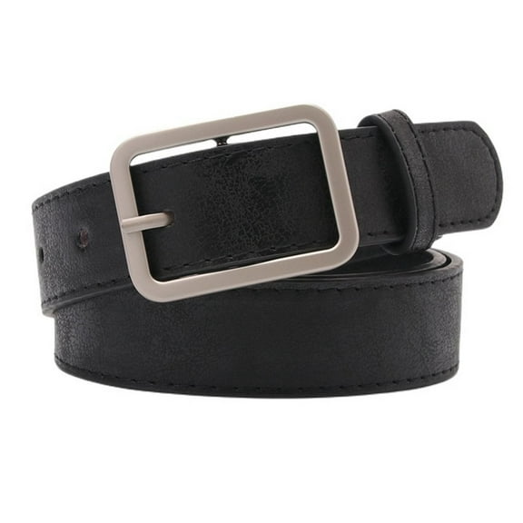 SWSMCLT Women's Metallic Casual Basic Metal Square Buckle Fitted Metal Square Belt Faux Leather Buckle Comfy Single Breasted Black One Size