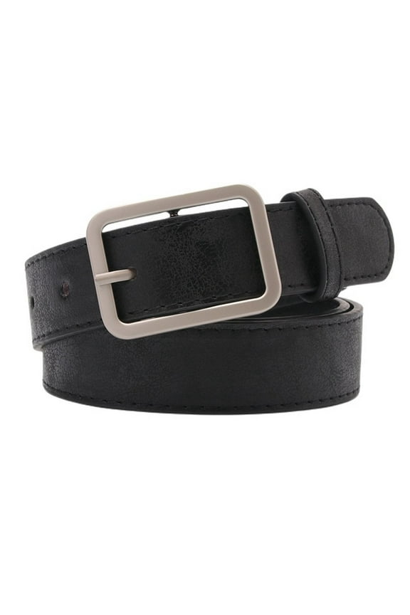 Women's Metallic Casual Basic Metal Square Buckle Fitted Metal Square Belt Faux Leather Buckle Comfy Single Breasted Black One Size