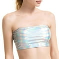 thumbnail image 1 of SWSMCLT Women's Metallic Crop Tops Bandeau Tube Top Soft Shiny Strapless Rave Halloween Sexy Smooth Fitted Light Blue Small, 1 of 1