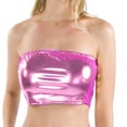 thumbnail image 1 of SWSMCLT Women's Metallic Crop Tops Bandeau Tube Top Soft Shiny Strapless Rave Halloween Sexy Smooth Fitted Pink Small, 1 of 1