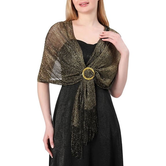 SWSMCLT Women's Metallic Shawls & Wraps Wedding Wrap Scarf Sheer Fringe Silver Cardigan Soft Elegant Formal Black Gold One Size