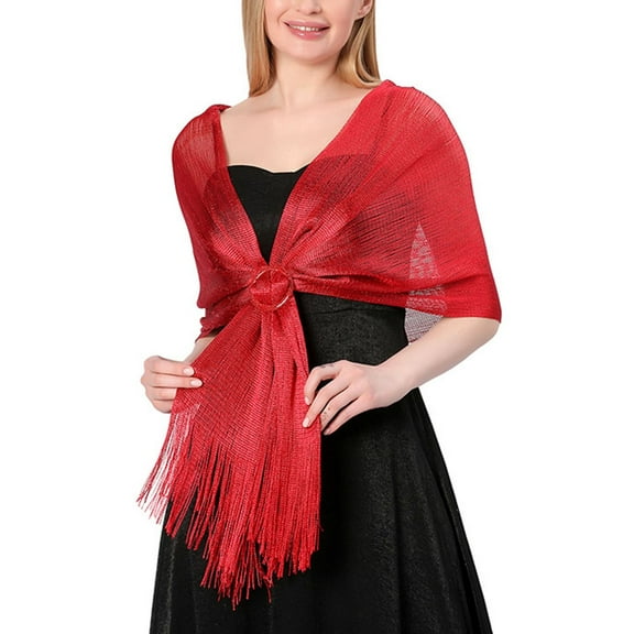 SWSMCLT Women's Metallic Shawls & Wraps Wedding Wrap Scarf Sheer Fringe Silver Cardigan Soft Elegant Formal Burgundy One Size