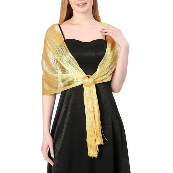 SWSMCLT Women's Metallic Shawls & Wraps Wedding Wrap Scarf Sheer Fringe Silver Cardigan Soft Elegant Formal Yellow One Size