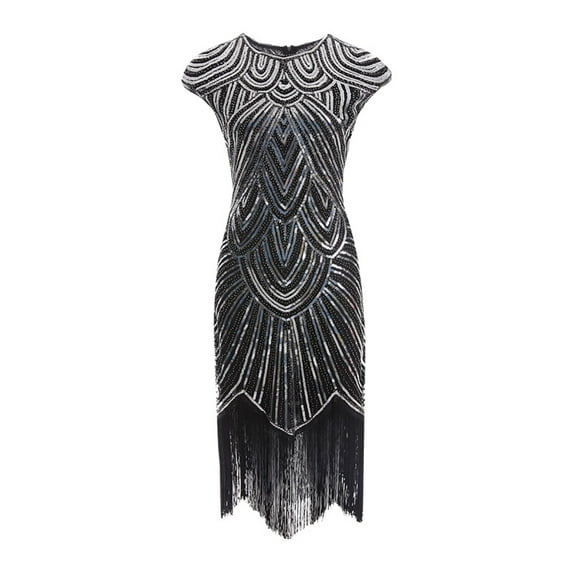 SWSMCLT Women's Midi Bodycon Dresses Homecoming Dress Sequin Evening Gown Fall Vintage Black Silver Large