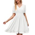 thumbnail image 1 of SWSMCLT Women's Midi Dress Casual Dresses Summer Ruffle Swing Dress Cute Ruched Puff Sleeve Short Sleeve White Small, 1 of 4