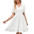 thumbnail image 1 of SWSMCLT Women's Midi Dress Casual Dresses Summer Ruffle Swing Dress Cute Ruched Puff Sleeve Short Sleeve White X-Large, 1 of 4
