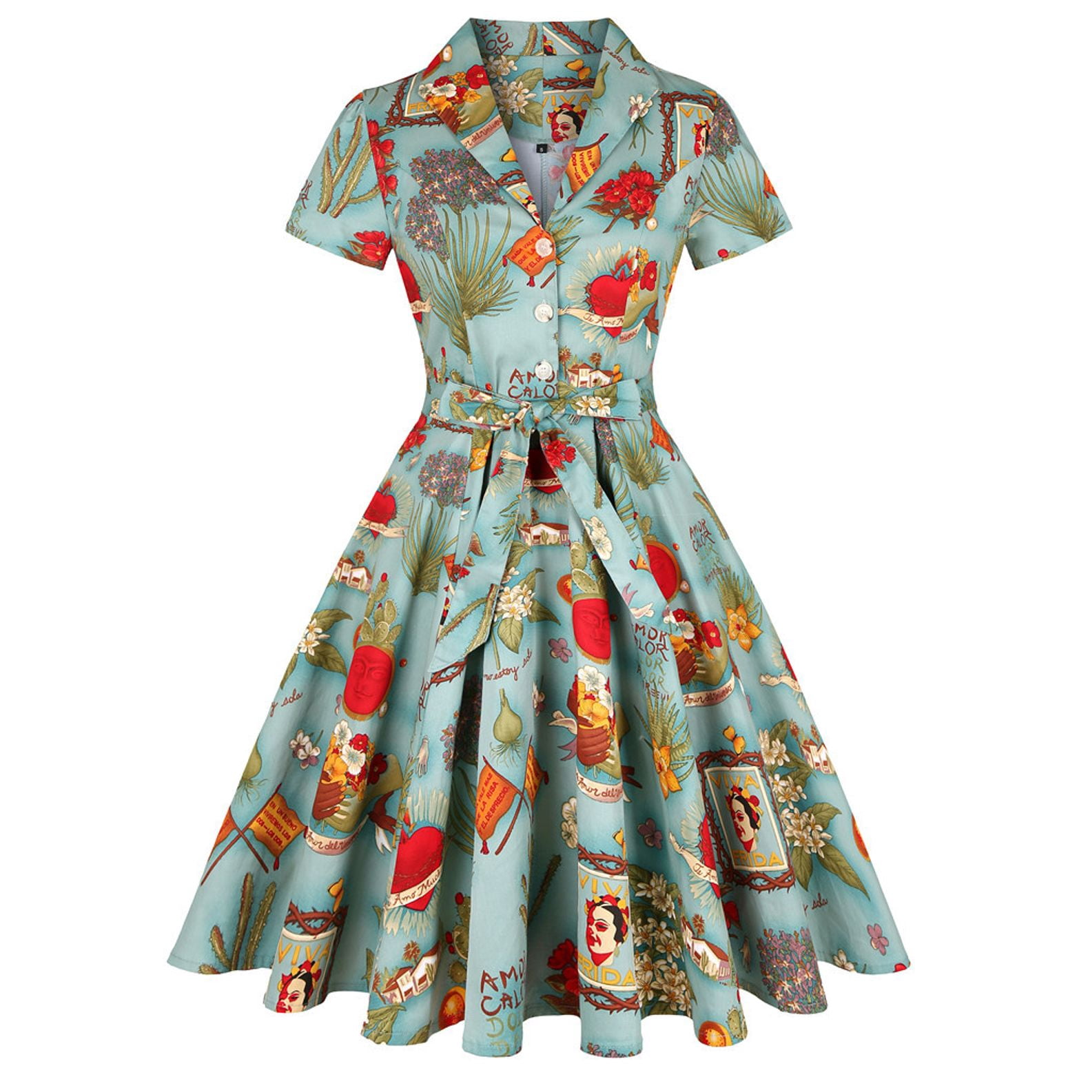 Swsmclt Women's Midi Dress Summer1950s 60s 50s Dresses Date Night Fitted Ruched High Waist Fashion Vintage Sundress Green Medium