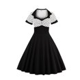 thumbnail image 1 of SWSMCLT Women's Midi Dresses 1950s 60s 20s A Line Ruched Vintage Short Sleeve Dress 50s High Waist Casual Date Night Swing Dress Black Small, 1 of 4