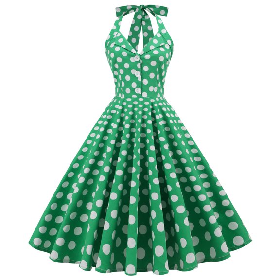 SWSMCLT Women's Midi Dresses Long Swing Casual Vintage Sundress Fitted Halter Swing Dress Date Night High Waist Green Medium