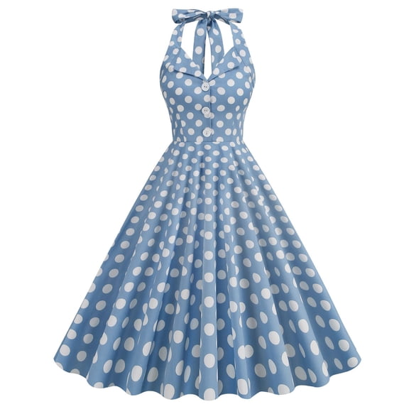 SWSMCLT Women's Midi Dresses Long Swing Casual Vintage Sundress Fitted Halter Swing Dress Date Night High Waist Light Blue Large