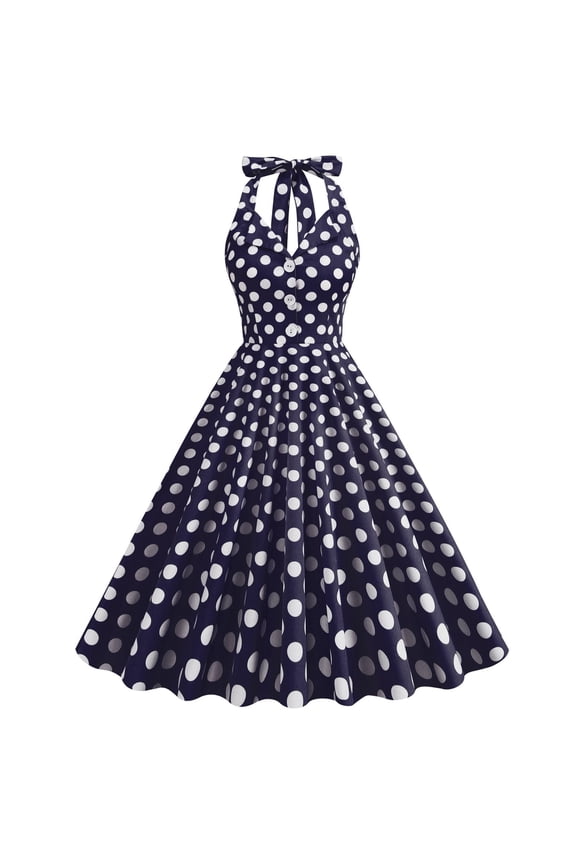 Women's Midi Dresses Long Swing Casual Vintage Sundress Fitted Halter Swing Dress Date Night High Waist Navy Medium