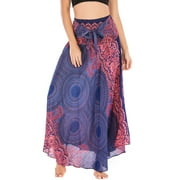 SWSMCLT Women's Midi Summer Dress Ladies Casual Sundress Gypsy Handkerchief Asymmetric Flowy Long Beach Skirt Hippie Boho Dresses Billowy Swing Pleated Patterned1 Purple Small-Large