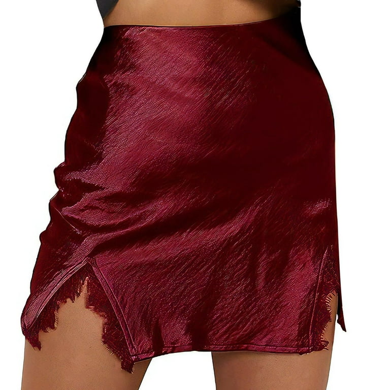 SWSMCLT Women's Mini Skirt Satin Tight Zipper High Waist