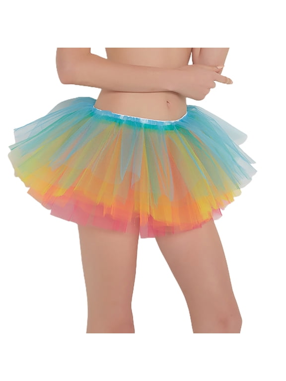 Women's Mini Tutu Skirt Summer Layered Short Party Ballet Pancake Dance Sexy Clown Bubble Tulle Skirt Multicolored Small-X-Large