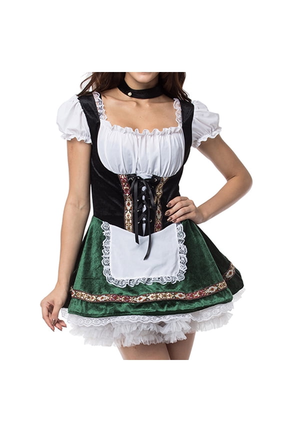 Women's Oktoberfest Dirndl Dress Outfit Fitted String Basic Soft Bavarian Beer Green 8