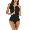 thumbnail image 1 of SWSMCLT Women's One Piece Zipper Front Bathing Suit Sleeveless Swim Suit Rash Guard Modest Swimwear Wetsuit Half Zip Full Coverage Swimsuit Junior Padded Surfing Lap Black XX-Large, 1 of 4