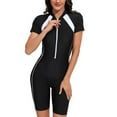 thumbnail image 1 of SWSMCLT Women's One Piece Zipper Rash Guard Swimsuit Swimming Scuba Rashguard Modest Swimwear Full Zip Up Short Sleeve Bathing Suit Beach Boyleg Shorts Padded Surfing Lap White Black 12, 1 of 5